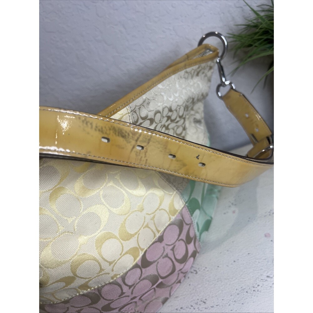 Coach (2010) Y2K Pastel Signature Patchwork Slider Shoulder Bag Hobo Purse - Picture 12 of 16